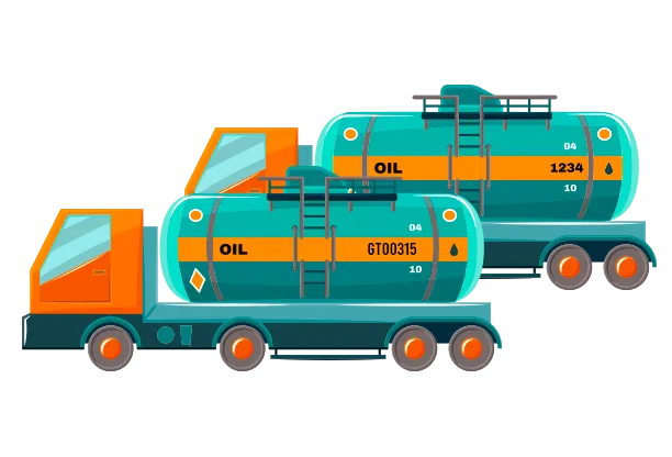 Ilustración de autotanques en fila de espera